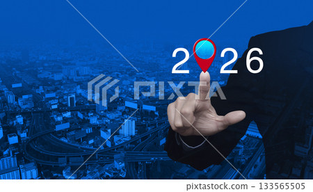 Happy new year 2026 map pointer navigation concept Happy new year 2026 map pointer navigation concept 133565505