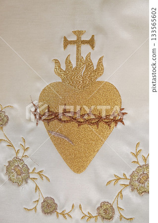 Sacred Heart of Jesus, detail of church vestment made by Sisters of Charity of Saint Vincent de Paul in Zagreb 133565602