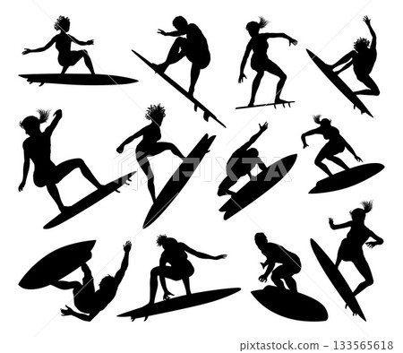 Surfer Surfboard Surfers Men Women Silhouettes 133565618