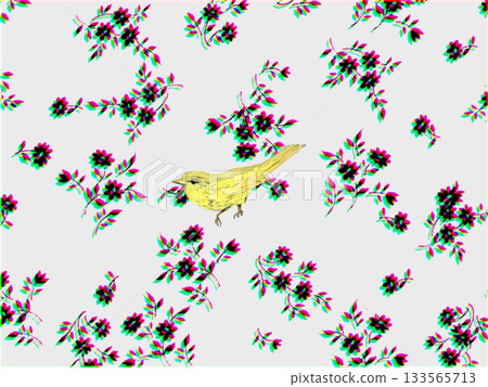 Illustration of a yellow bird on a floral background Illustration of a yellow bird on a floral background 133565713