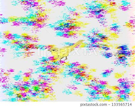 彩色背景上的黃色小鳥插圖 彩色背景上的黃色小鳥插圖 133565714