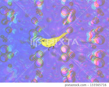 以迷幻圖案為背景的黃色小鳥插圖 133565716