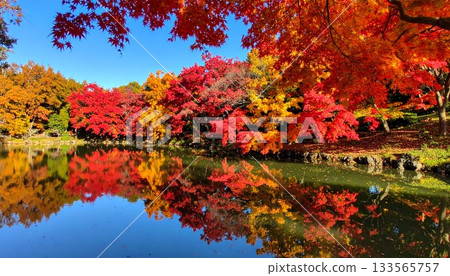 【AI生成影像】秋葉光澤閃耀，呈現垂直對稱的景象 133565757