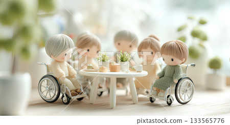 A scene of children in wheelchairs having a fun conversation / Mamio Design Welfare Series 133565776