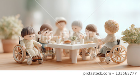 一群坐在輪椅上的孩子們愉快地交談的場景 / Mamio Design 福利系列 一群坐在輪椅上的孩子們愉快地交談的場景 / Mamio Design 福利系列 133565777