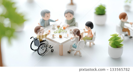 A scene of children in wheelchairs having a fun conversation / Mamio Design Welfare Series 133565782