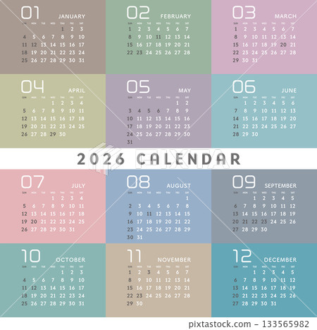 2026年色彩繽紛、時尚精美的年曆 2026年色彩繽紛、時尚精美的年曆 133565982