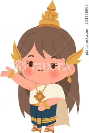 cute thai girl character wearing traditional costume. used to show thai heritage in educational content 133566062