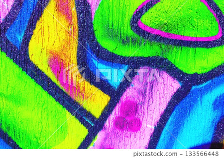 Colorful Graffiti Art with Neon Turquoise, Pink, Green Accents in 80s Urban Style 133566448