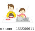 Woman cooking with girl 133566611