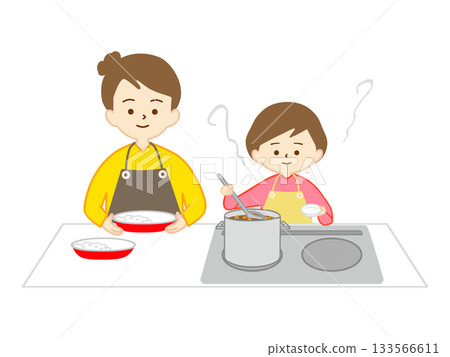 Woman cooking with girl Woman cooking with girl 133566611