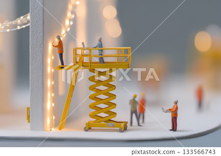 Construction workers working safely at a construction site (3D) / Mamio Design Construction Site Series 133566743
