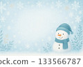 Watercolor snowman and snowflakes - cute winter background 133566787