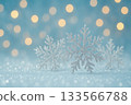 Macro photography of snowflakes and sparkling winter bokeh background 133566788
