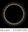 Oriental vector gold pattern with arabesques and floral elements. Traditional ornament. Oriental round frame with arabesques. Decorative frame. Floral gold border. For invitation, greeting card, plate 133567182