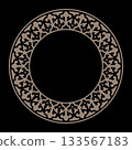 Oriental gold round frame with arabesques and floral elements. Template for laser cutting. Elegant element for design in Eastern style, place for text. Floral black border. Vector illustration 133567183