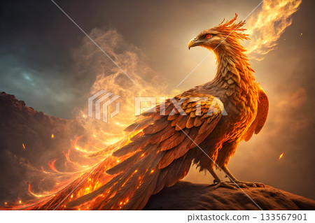 rooster on the background of the sunset sky 133567901