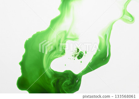 Fresh green liquid spill or splat with bubbles on a white background 133568061