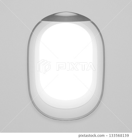 Closeup view of an airplane window with open blinds and a white background. Mockup or Copy space. Concept of travel Closeup view of an airplane window with open blinds and a white background. Mockup or Copy space. Concept of travel 133568139