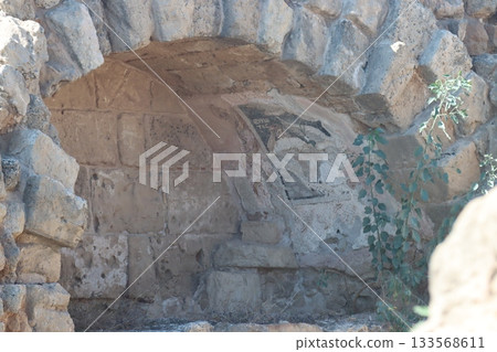 Salamis ruderi romani cipro ancient roman fresco fragment surviving on stone wall. Salamis ruderi romani cipro Salamis ruderi romani cipro ancient roman fresco fragment surviving on stone wall. Salamis ruderi romani cipro 133568611