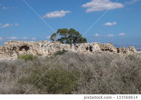 Salamis ruderi romani cipro ancient stone ruins standing against a blue sky. Salamis ruderi romani cipro 133568614