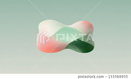 Illustration of a smooth amorphous blobs in gradient seafoam and coral, floating with soft shadows. Surreal 3D-rendered shapes. Abstract background. 133568935