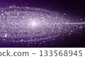 Deep-space with stars background with scattered geometric particles in iridescent violet and silver. Subtle glow effects, cosmic minimalism. 133568945