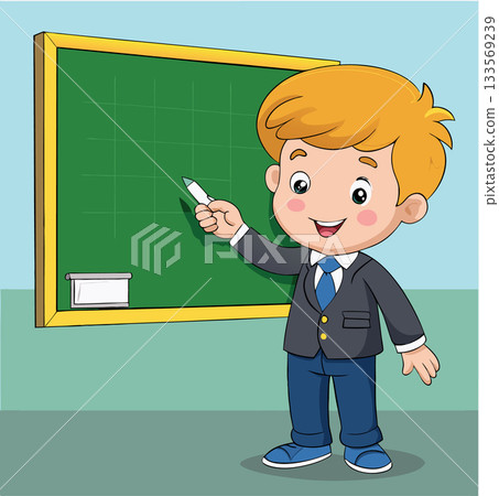 Young pupil writing on a blackboard wearing a uniform 133569239