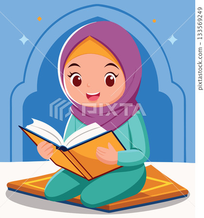 Young muslim girl reading quran in a mosque 133569249