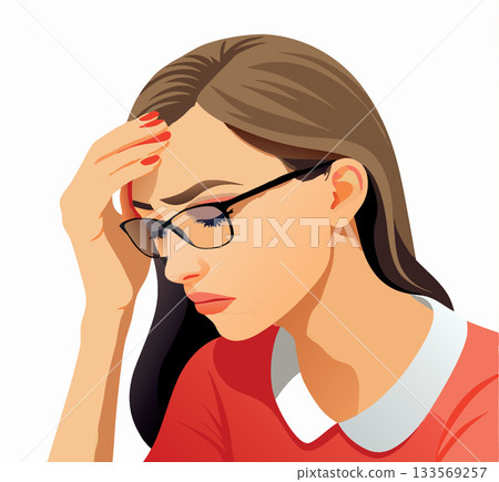 Businesswoman touching her head suffering from a headache Businesswoman touching her head suffering from a headache 133569257