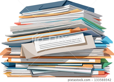Stack of folders and paperwork representing administrative work 133569342