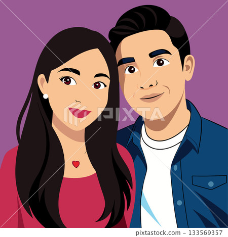 Young couple smiling and posing for portrait illustration 133569357