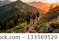 Group Hiking Together Mountain Trail Outdoor Adventure 133569520