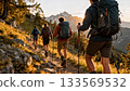 Group Hiking Together Mountain Trail Outdoor Adventure 133569532