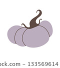 Pastel lavender pumpkin with smooth curved stem, drawn in soft contemporary vector flat style. Ideal for cozy fall project, branding, packaging, invitations and aesthetic seasonal composition. 133569614