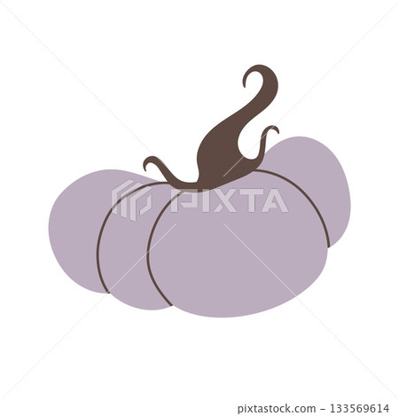Pastel lavender pumpkin with smooth curved stem, drawn in soft contemporary vector flat style. Ideal for cozy fall project, branding, packaging, invitations and aesthetic seasonal composition. 133569614