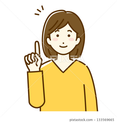 一位年輕女子微笑著指著前方的插圖 133569665