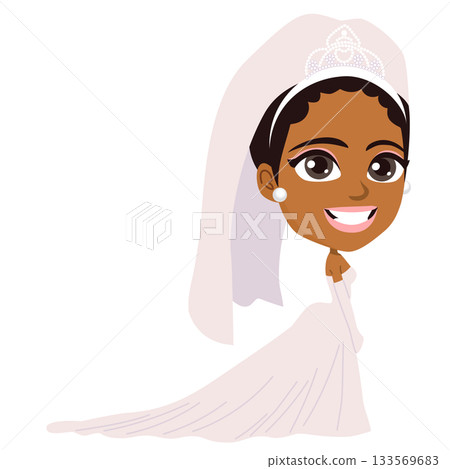Beautiful Bride in Wedding Dress Cartoon Vector Illustration Beautiful Bride in Wedding Dress Cartoon Vector Illustration 133569683