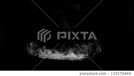 Super Slow Motion of White Rounded Smoke Texture Isolated on Black Background. VFX element for overlay. 133570469