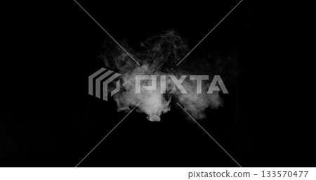 Super Slow Motion of White Rounded Smoke Texture Isolated on Black Background. VFX element for overlay. 133570477
