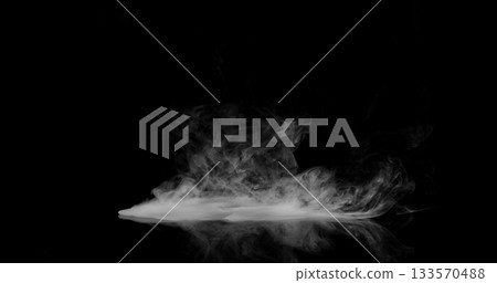 Super Slow Motion of White Rounded Smoke Texture Isolated on Black Background. VFX element for overlay. 133570488