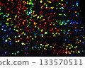 Black background with colorful bokeh lights, vibrant, festive, and atmospheric mood. Defocused multicolored glowing circles backdrop for design. 133570511