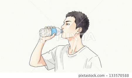 Illustration of a man drinking Ramune from a glass bottle Illustration of a man drinking Ramune from a glass bottle 133570588
