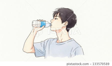 Illustration of a man drinking Ramune from a glass bottle Illustration of a man drinking Ramune from a glass bottle 133570589