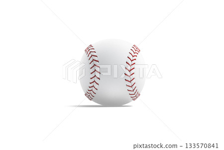 Blank white baseball ball with red seam mockup, png, transparent background, 3d rendering. Empty circle sports equipment for pitching, cut out. 133570841