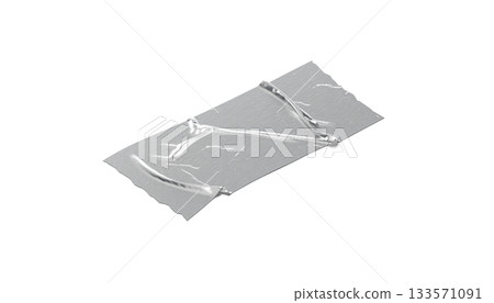 Blank silver rectangle adhesive tape mockup, png, transparent background, 3d rendering.  133571091