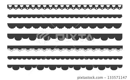 Scalloped edge lace border, textile frill stripe. scalloped border, frame, pattern isolated. Zigzag edge border, cutout decoration line frame collection 133571147