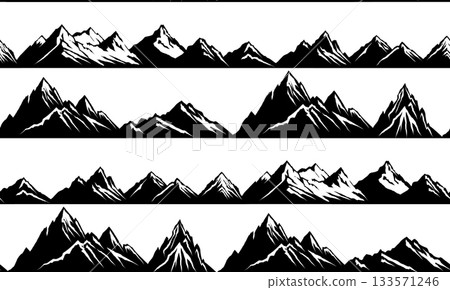 Seamless vector pattern with monochrome mountain silhouettes. Black and white landscape texture 133571246