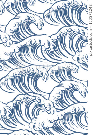 Vector seamless pattern with stylized stormy ocean waves in hand drawn style. Texture with blue monochrome motion waves Vector seamless pattern with stylized stormy ocean waves in hand drawn style. Texture with blue monochrome motion waves 133571248