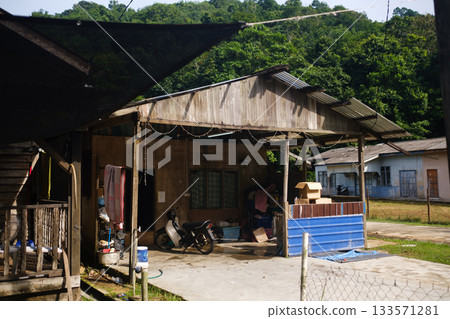 An old village house in a village on the island of Redang in Malaysia 133571281